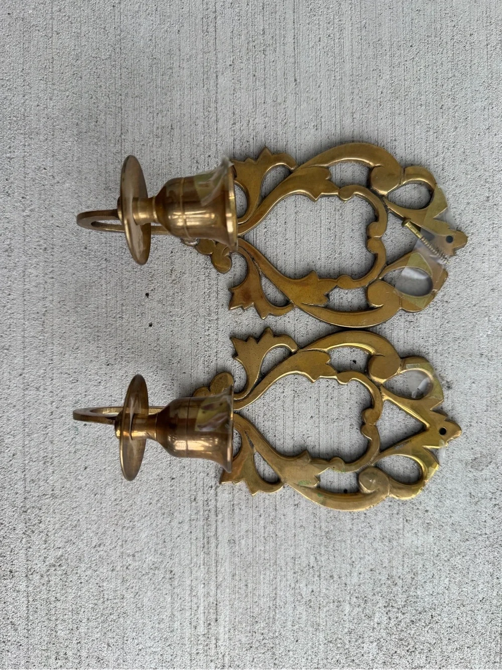 Vintage Brass Wall Candle Holders Pair Ornate Sconces 8.5” Hollywood Regency